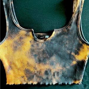 SHEIN Tie Dye Crop Top Black and Orange/Tan